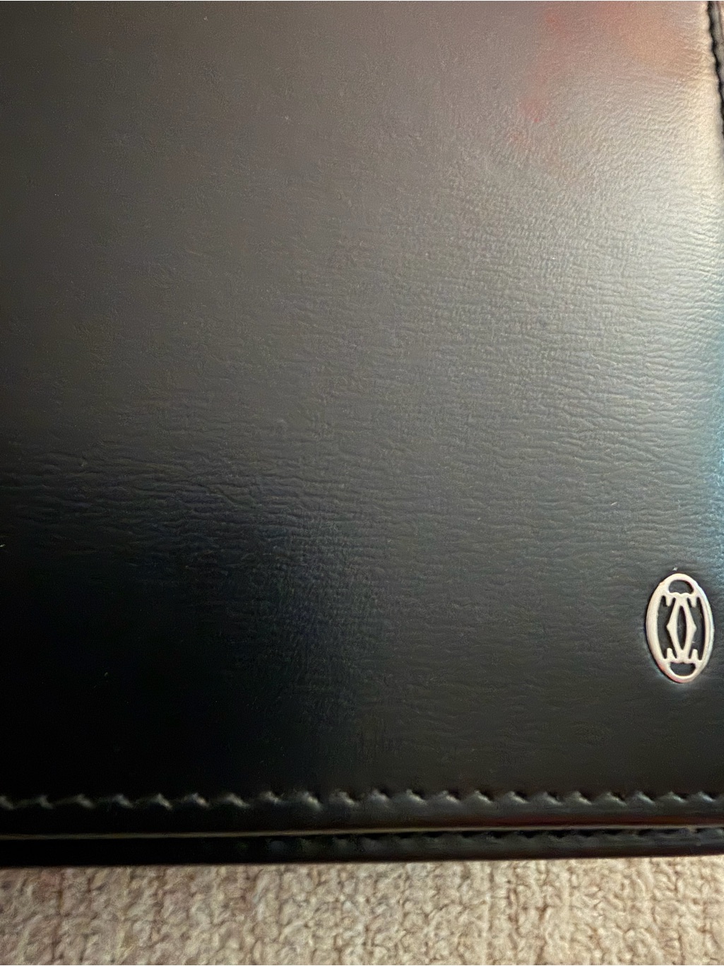 Classic Black Leather Womans Cartier Wallet With Silver Logo